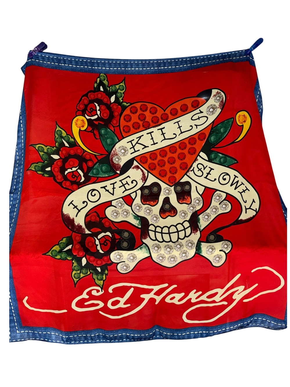 Ed Hardy Red “LOVE KILLS SLOWLY” 43” x 43” Scarf